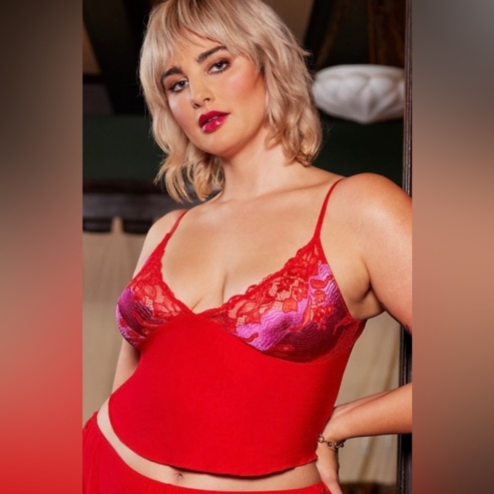 Savage X Fenty Lace'd Up Cami in Color Goji Berry Red Make Me Blush